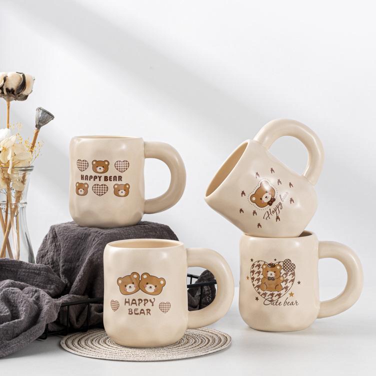 Yiran Toy 1 Cream Creative Cartoon Bear Cup High Value Ceramic Cup Couple Coffee Cup Wedding Souvenir Gift Mug