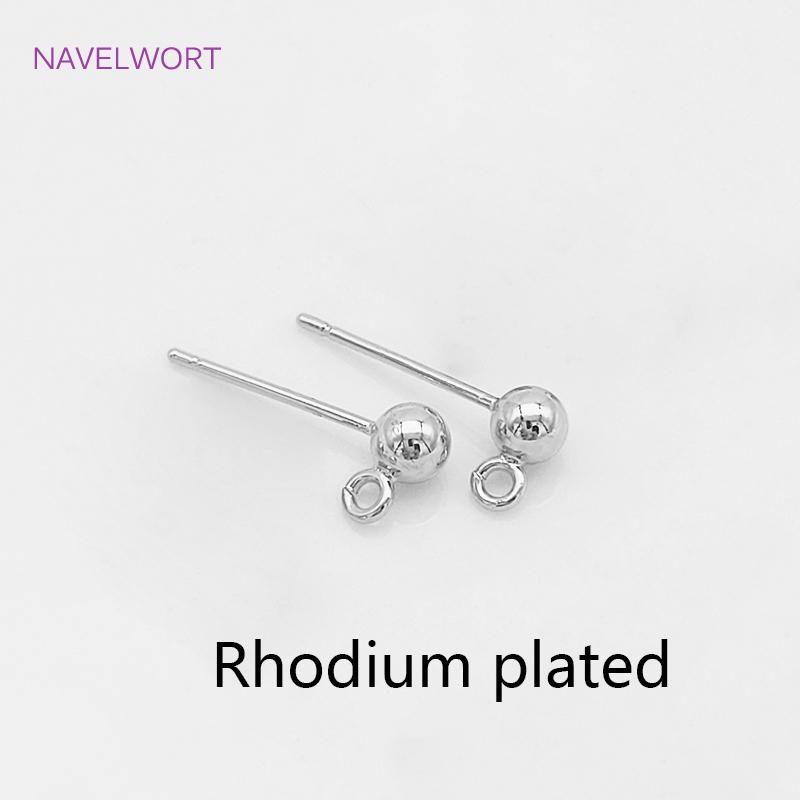 S925 Sterling Silver Pin Findings 14K Gold Plated Ball Shape Stud Earring Base For DIY Jewelry Making Accessories Wholesale