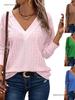 European American Women's Fashion Casual V-Neck Lace Embroidery Long Sleeve Shirt