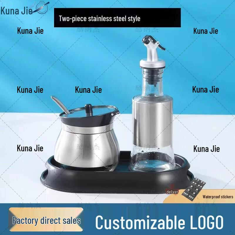 KUNAJIE Stainless Steel & Glass Condiment Dispenser