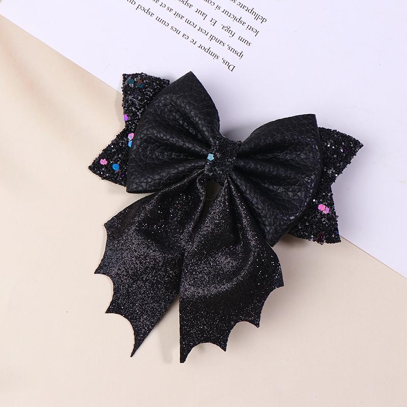 Classical Halloween Festival Girl'S Chunky Leather Bat Hair Bow Clip Wholesale Diy Hair Accessories Headwear Barrette
