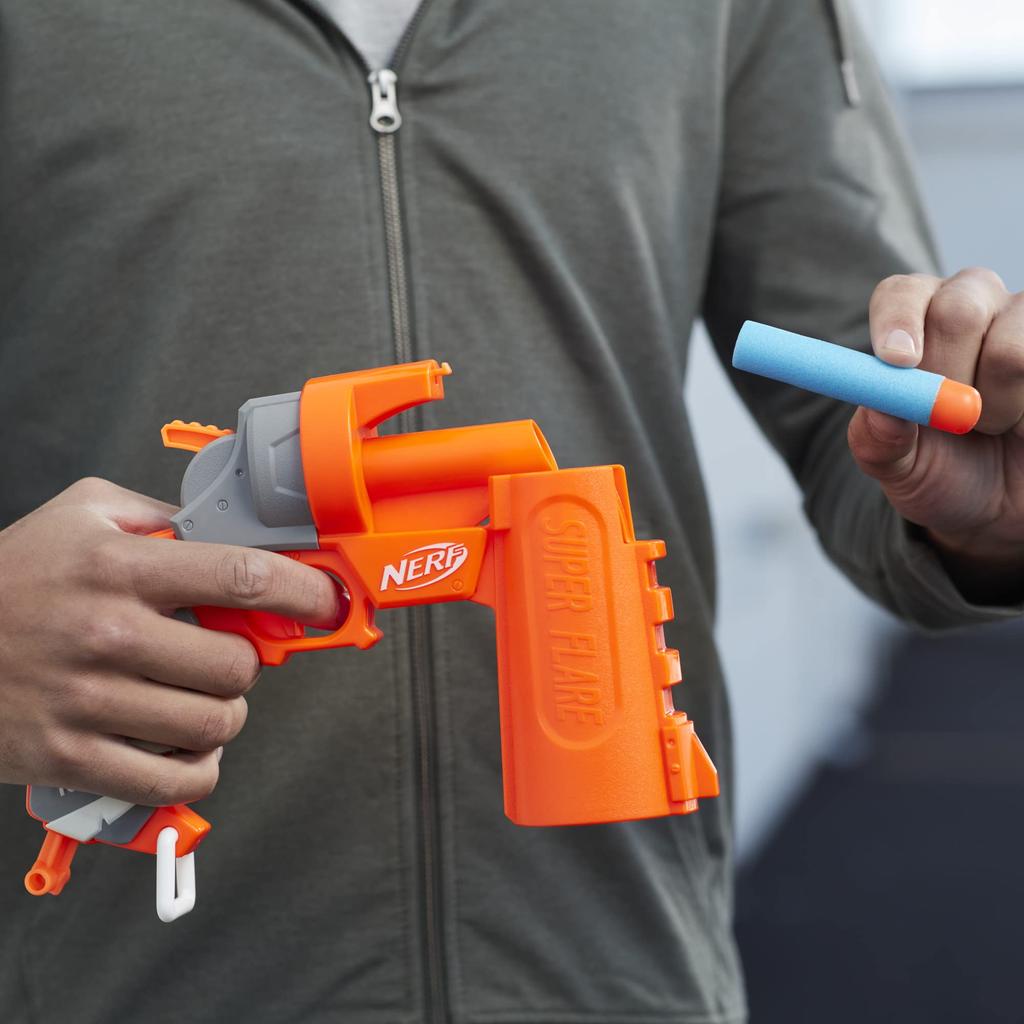 HASBRO Nerf Fortnite FLARE Blaster cu darts tip pistol de semnalizare Include 3 darts Mega oficiali Sunet de fluier la tragere Mâner de amorsare F3367 Autentic Pentru bărbați