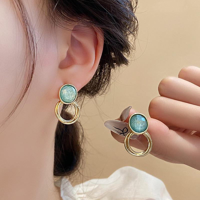 3 Colors Retro Brushed Round Stud Earrings for Women Temperament Rhinestones Ear Studs Trendy Charms Jewelry K1