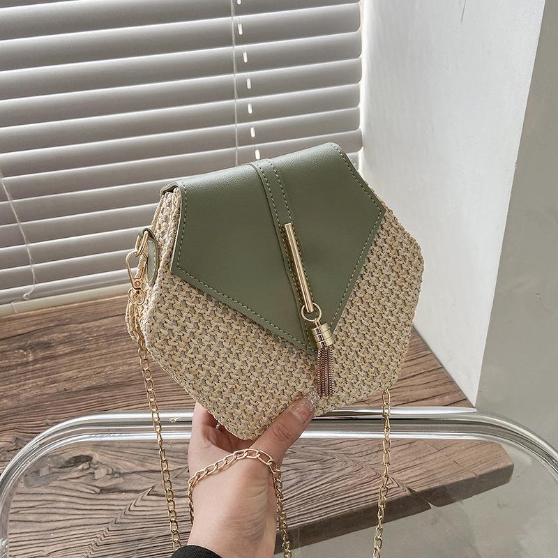 Small Straw Women Bag Ladies Chain Shoulder Bags Handmade Beach Crossbody Bags Kniting Purse