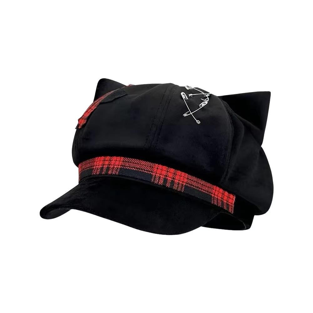 Y2K Plaid Octagonal Hat Irregular Painter Artist Cap Fashion Cat Ears Beret Hat Travel