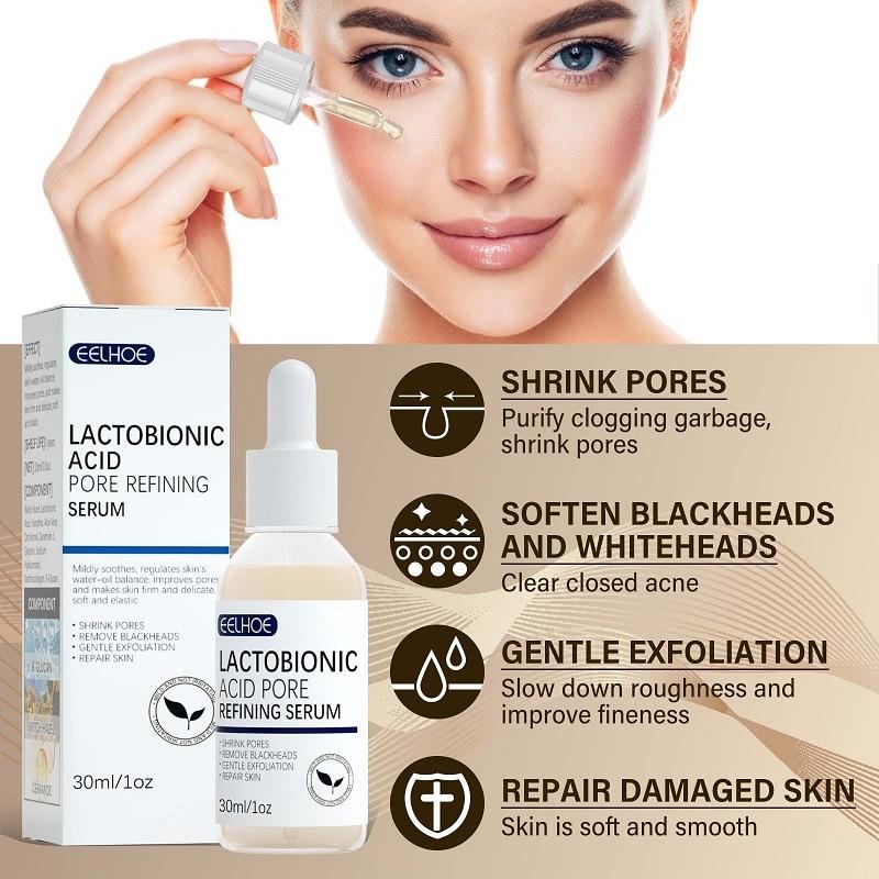 Lactobionic Acid Pore Shrink Face Serum Hyaluronsäure Moisturizing Nourish Smooth Pores Repair Essence Firm