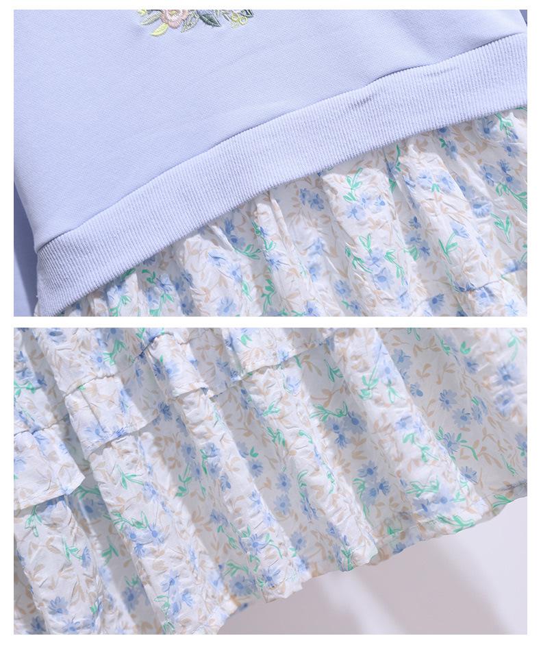 Dívčí svetrové šaty s květinovým prošíváním - Dlouhý rukáv, dvoudílný vzhled pro jaro a podzim