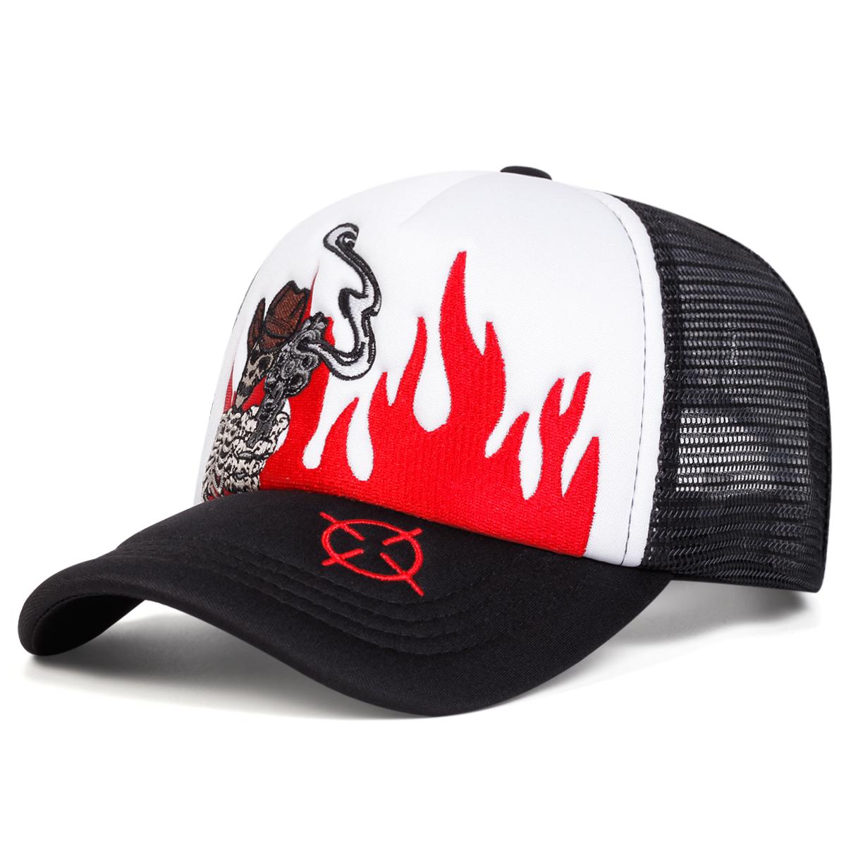

Бейсбольные кепки унисекс с вышитым черепом и пламенем, регулируемые повседневные шляпы для отдыха на весну и лето, солнцезащитная кепка черный белый