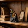 Dark Fairy Tale Resin Ornaments Luminous Witch & Raven Figurine with Mossy Tree Texture, Gothic Vintage Style Garden Statue LED Light for Halloween