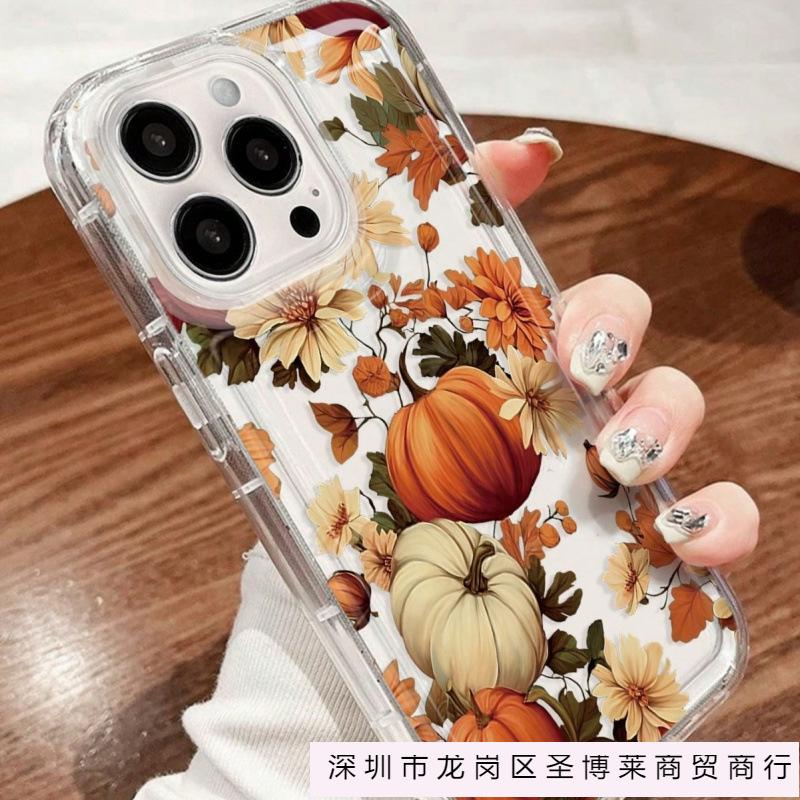 Yellow and white pumpkin flowers and plants are suitable for Apple 16Pro mobile phone case iPhone15Pro soft 14 transparent 13 airbags 12 bursts