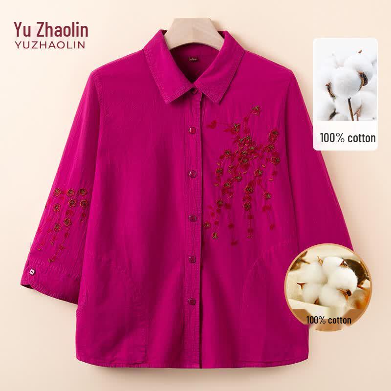 YUZHAOLIN Women's Plus Size 3/4 Sleeve Cotton Blouse