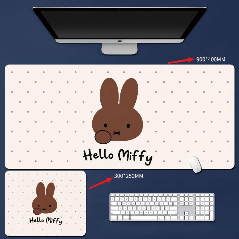 Miffy Desk Mat Pink Extended Mouse Pad Cute Cartoon Printing Smooth Surface Non Slip Rubber Base Keyboard Pad for Office Gaming