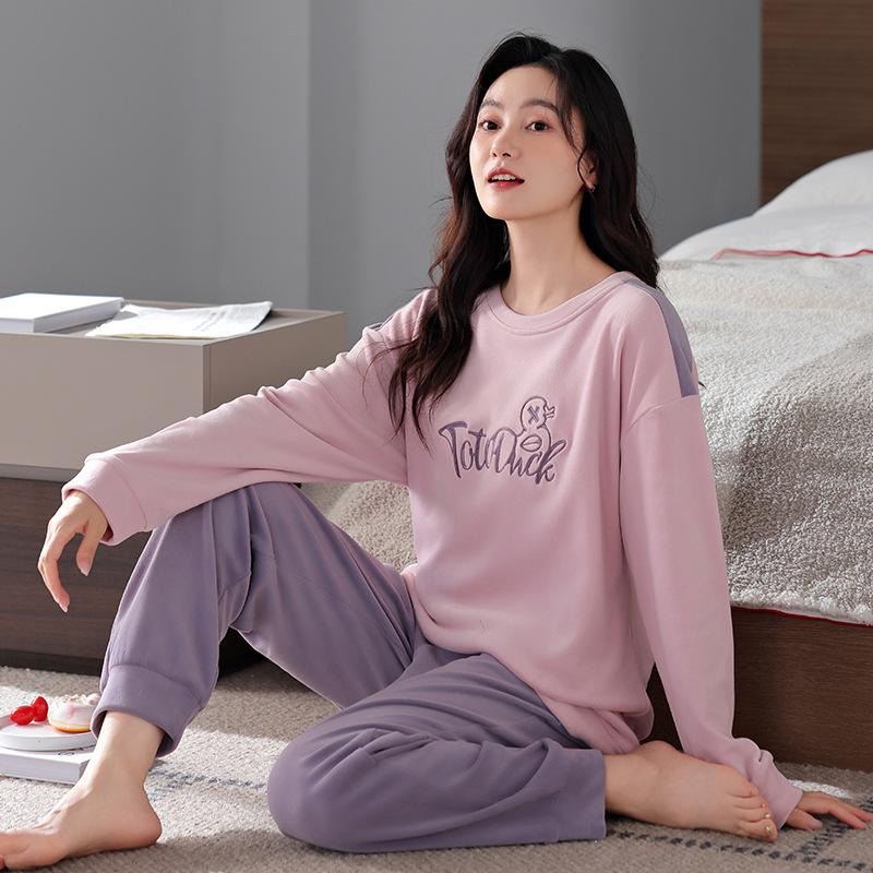 Pajamas Women'S Autumn And Winter Island Fleece Round Neck Pullover Spring And Autumn Coral Fleece Fleece Thin Fleece Loungewear