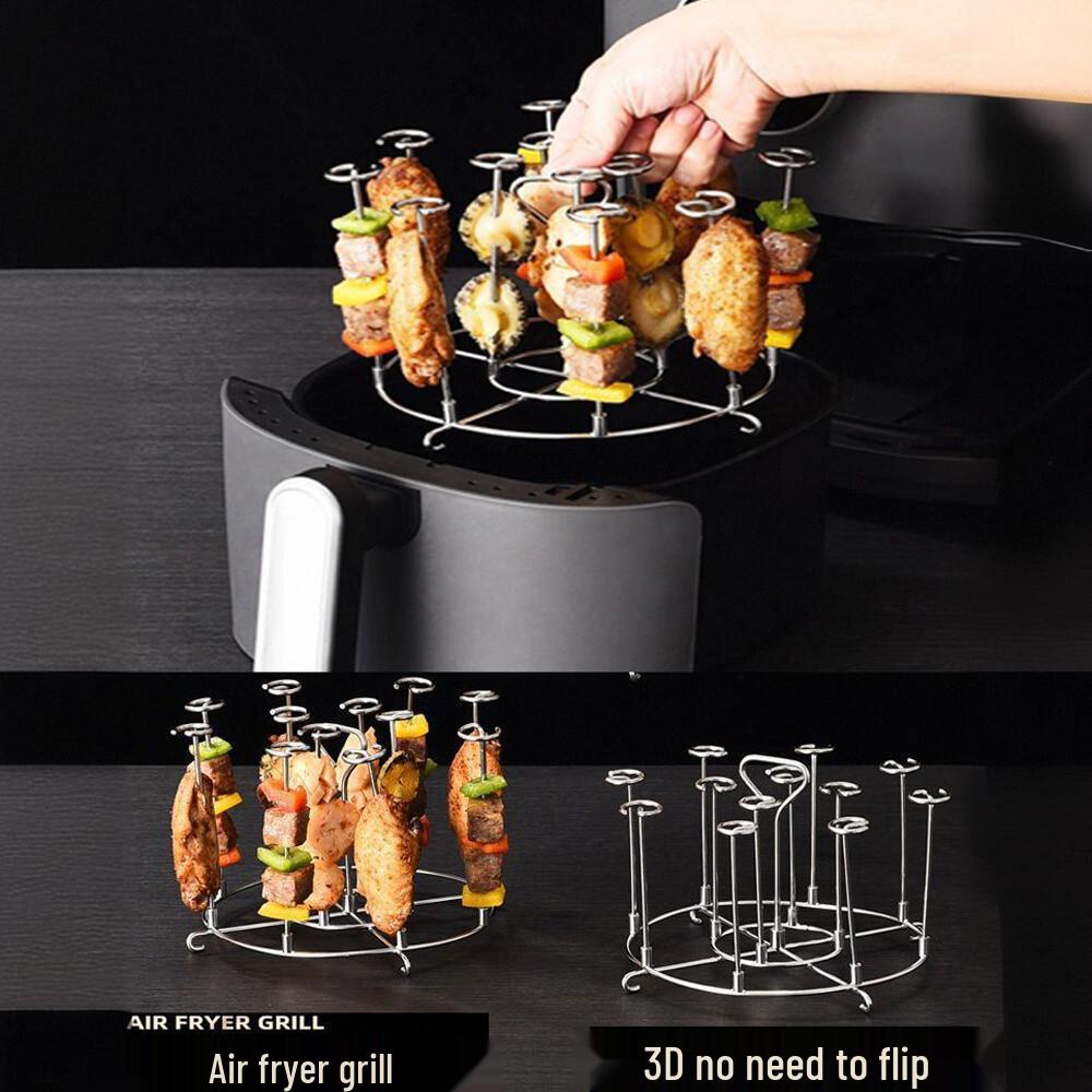 67" Stainless Steel Air Fryer Double-Layer Steaming & Roasting Rack - 4-Pin BBQ & Deep Fryer Accessories with Mesh Shelf.