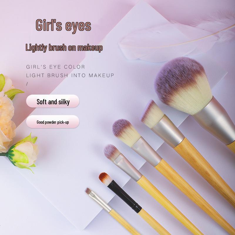Bamboo Handle Makeup Brush Set: Includes Powder, Concealer, Foundation, Mask, and Eyeshadow Brushes