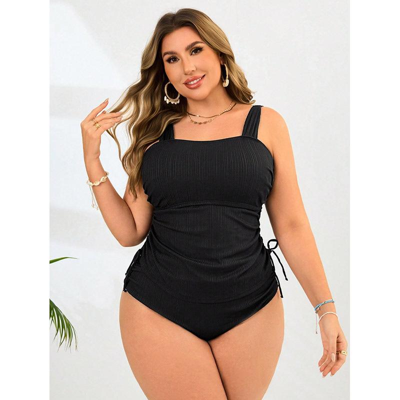 TS JYL-SW141 Solid Cami Plus Size Swimsuit, High-Waist Curvy Swimwear For Women XL