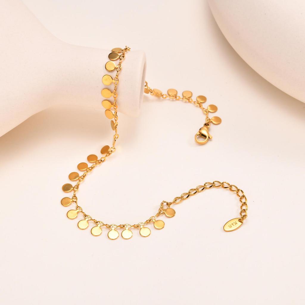 Gold Stainless Steel Tassel Disc Anklet for Women