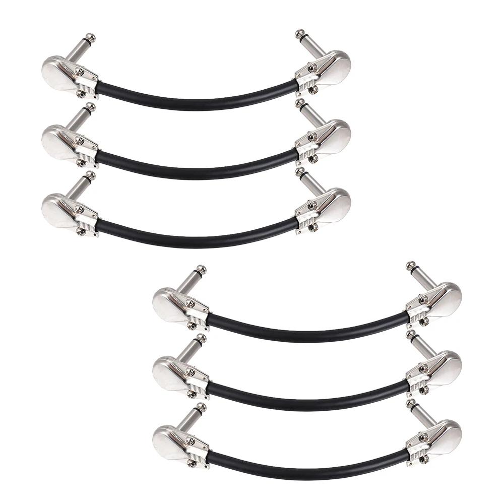 15cm/ 6in 30cm Guitar Effect Pedal Instrument Patch Cable 1/4" Silver Right-angle Plug Black PVC Jacket, 6-Pack
