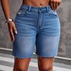 Women Summer Denim Shorts High Waist Solid Color Pockets Jean Short Pants