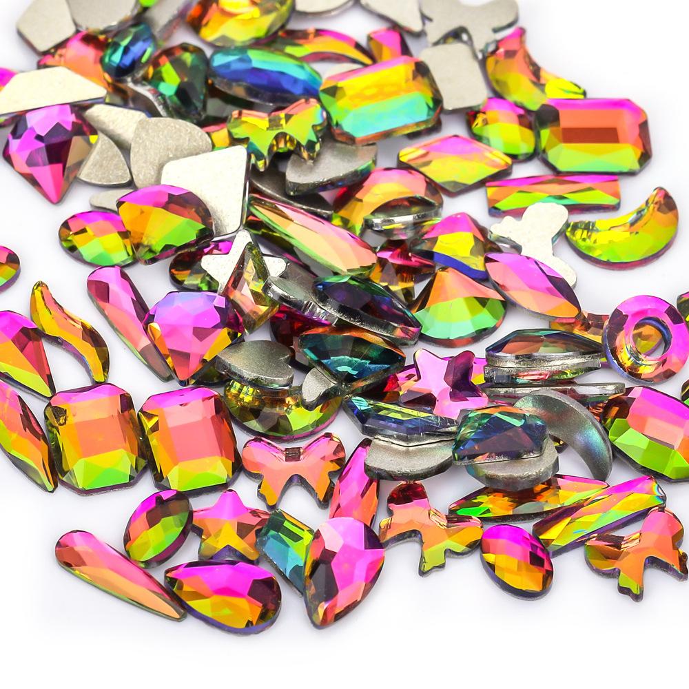 Mixed Nail Art Accessories Size Aurora Champagne Stained Glass Flat Bottom Special-Shaped Diamond Diy Nail Accessories