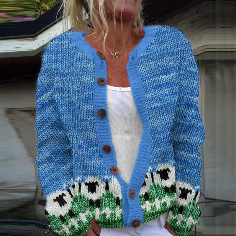 European Style 3 D Print Cardigan Knitted Jacket Spring and Fall Women 7 Sweater