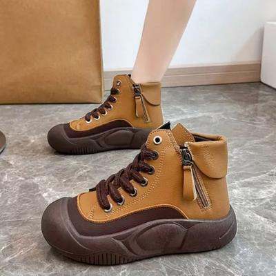Women's Shoes On Sale High Quality Lace Up Women Boots Spring Autumn Round Toe Mixed Colors Short Barrel Platform Boots