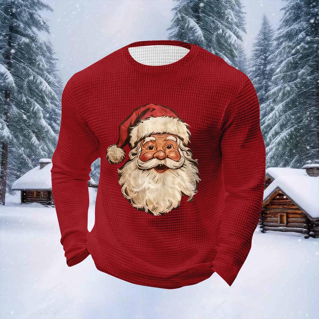 Pánské vánoční topy s kulatým výstřihem a dlouhým rukávem Pánské sportovní topy ve velkých velikostech s ležérním kulatým výstřihem