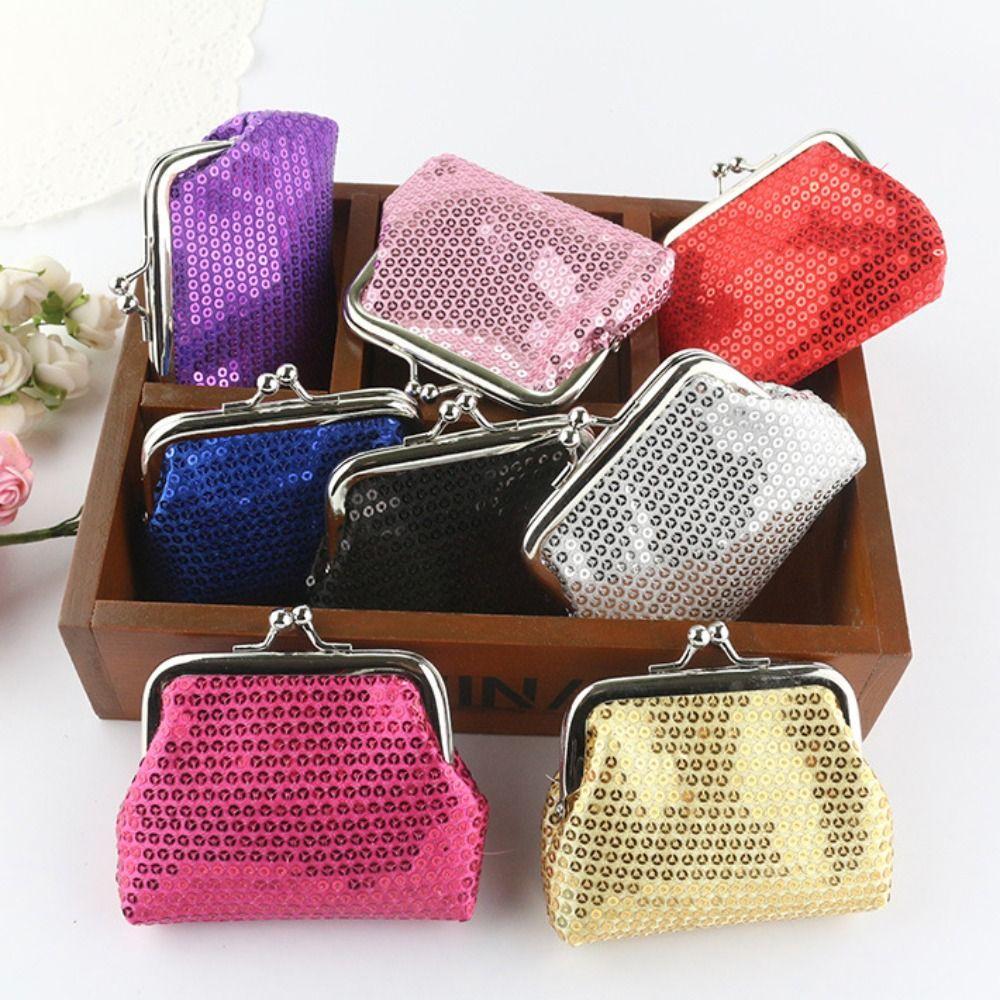 Classic Card Holder Sequin Coin Purse Storage Bag Kiss Clasp Lock Small Purse Bag Shiny Money Bag Clutch Lipstick Bag Women