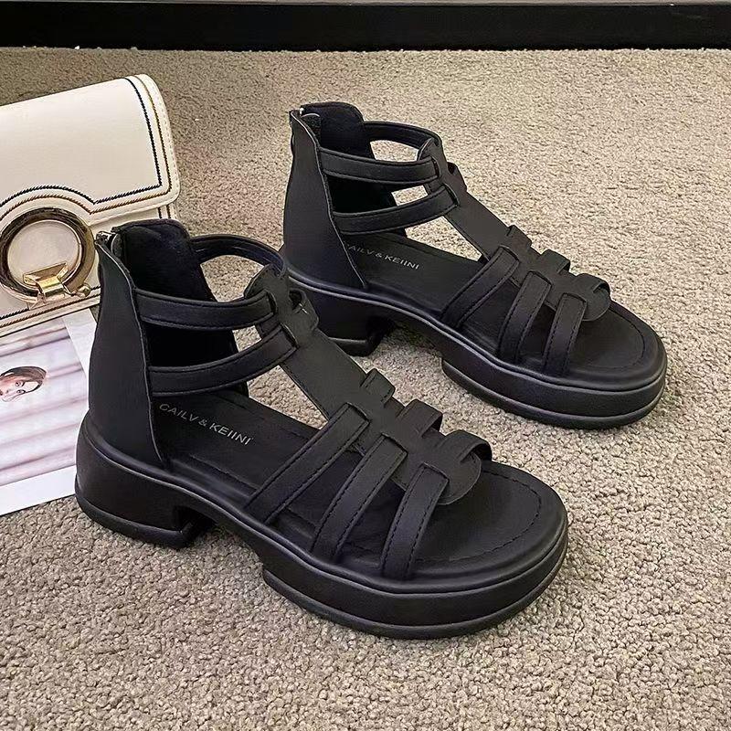 Women's Summer New High Top Hollow Out Thick Sole Sandals Open Toe Flat Sole Zippers Modern Sandals Outdoor Beach Sandals