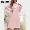 GMXIA Herbst und Winter Damen Rosa Liebe Flanell Langarm Verdicktes Nachthemd Set von Kopf In Der Langen Sektion von Niedlichen Homewear Nachthemden