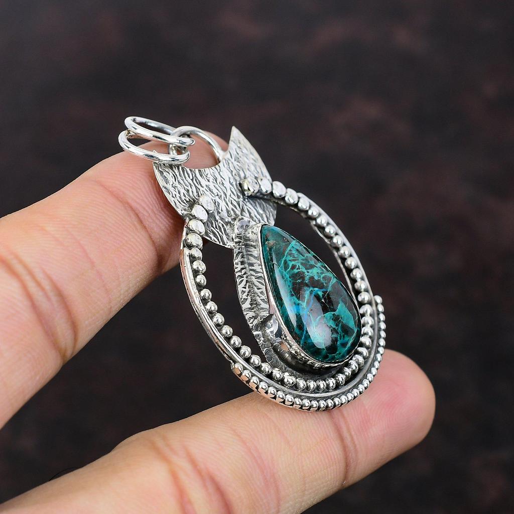 Afrikanischer Chrysokoll-Anhänger, wunderschöner Schmuck, 925er Sterlingsilber-Anhänger, echter Edelstein-Schmuck, handgefertigter Anhänger, Geschenk für Mama, dezenter Anhänger
