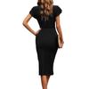 Women's Black Ruffled Sleeves V-neck Slit Knee-length Dress