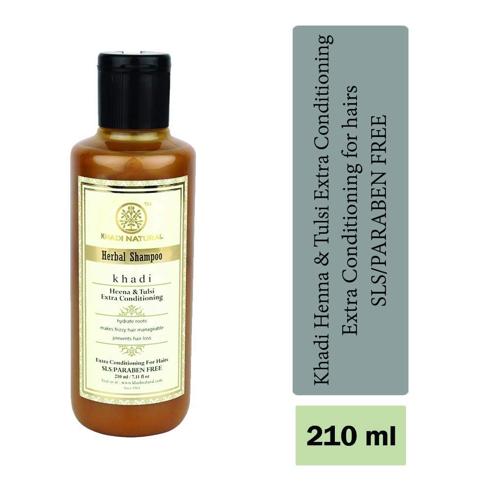 Khadi Herbal Natural Herbal Henna Tulsi Shampoo 210 Ml For Hair Growth, Anti Hair Fall, All Hair Types
