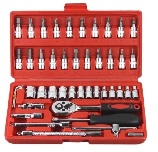 Bicycle Repair and Maintenance Tools 46pcs Car Repair Tool Kits CombinationMetalworking 1/4-Inch Set Auto Repair Mechanic Tools красный
