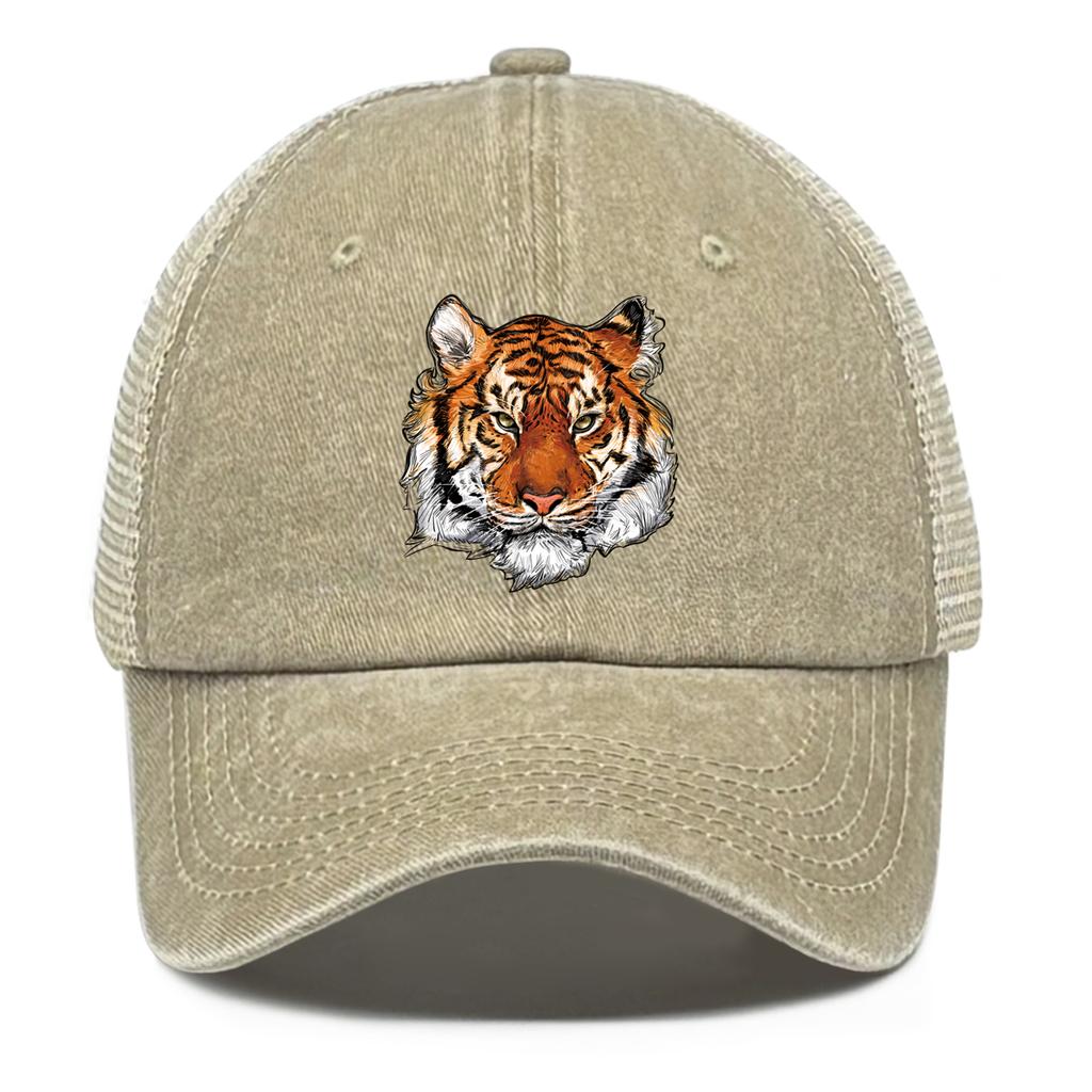 High-definition Tiger Head Print Snapback Baseball Hat Dad Hat Unisex Solid Color Adjustable Mesh Cap Ideal Choice For Hiking