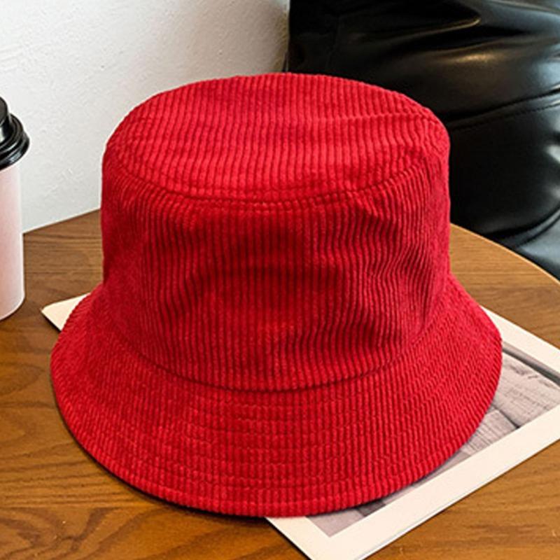 Corduroy hat embroidery autumn and winter bucket hat men's versatile thermal basin hat bucket hat tide