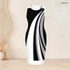 Women Plus Size Two Piece Set Round Neck Sleeveless Bodycon Dress Three Quarter Sleeve Open Front Cardigan Black White Floral Printed