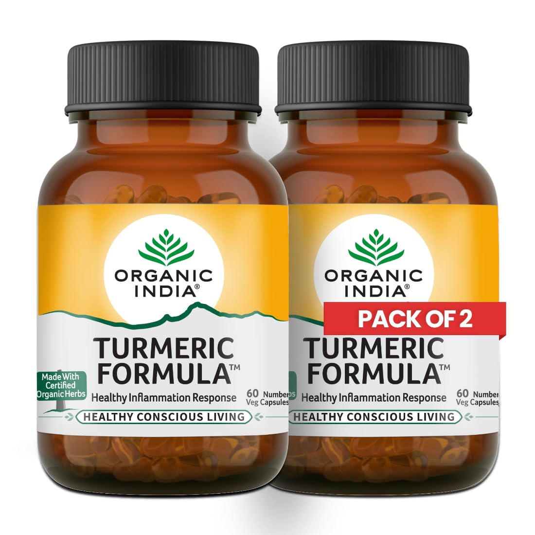 

Organic India Turmeric Formula 60 Veg Capsules X Pack of 2 for Joint, Skin and Digestive Wellness Support