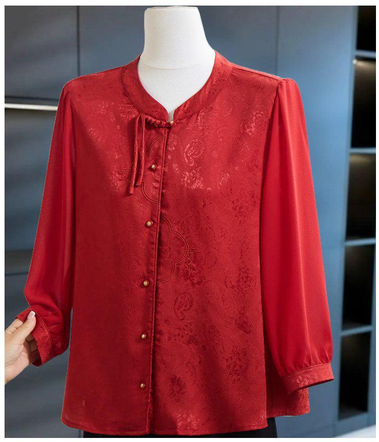 

Stylish Loose Plus Size Summer Shirt for Women - New Chinese National Style 3XL (recommended 120-135 jin) вино красного