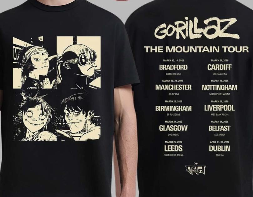 Gorillaz The Mountain Tour 2026 Europe And UK Merch With Dates TShirt Unisex T-Shirt XXXL