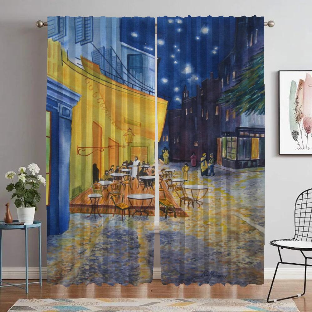 Kitchen Curtains for Living Room Curtain for Room 2 Panel Van Gogh Shades Home Interior Curtains Halloween Decoration Partition