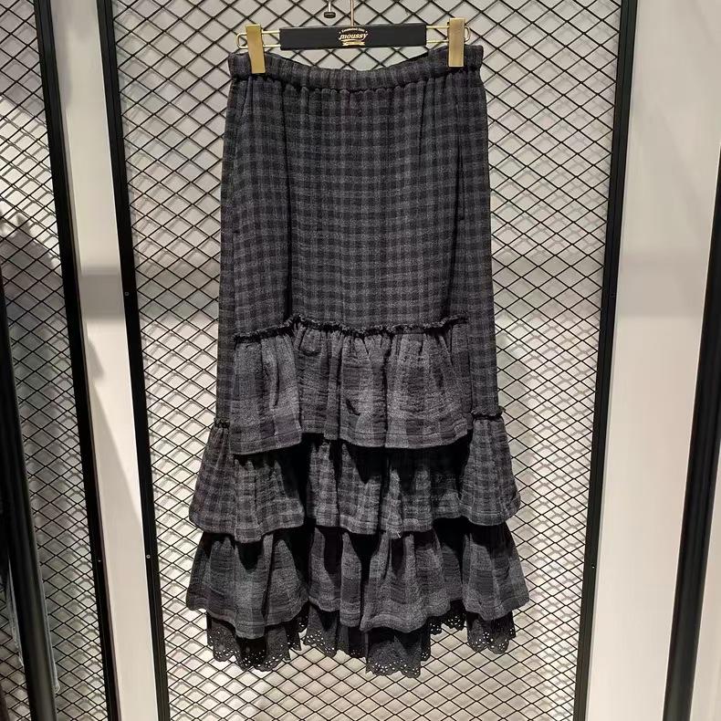 Women s Plaid A-line Skirt - Irregular Autumn/Winter Design One Size чёрный