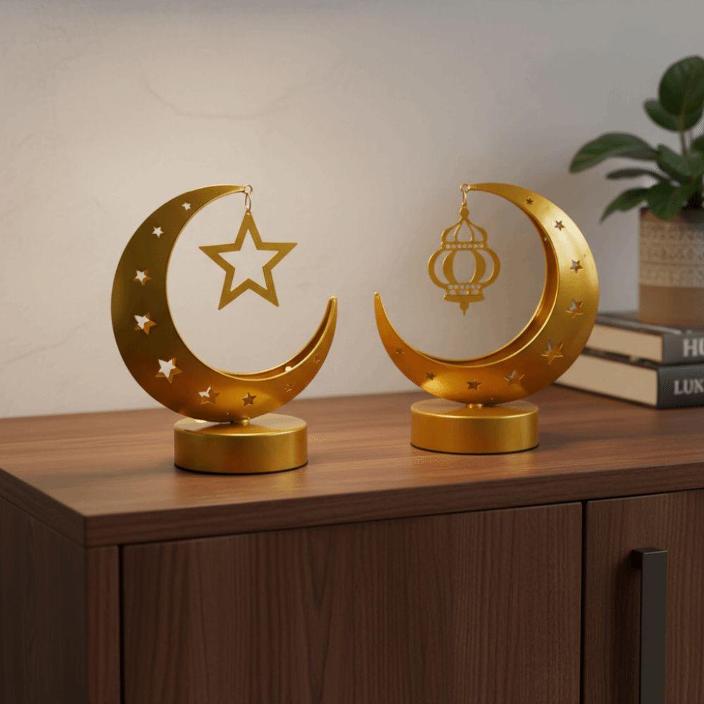 Metal Art Design Ramadan Desk Lamp Wrought Iron Hollow Eid Mubarak Lamp  Party Decorations