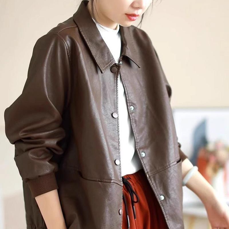 Coat for Women Thickened Plush Autumn Winter Oversize Loose Casual Leather Button Jacket