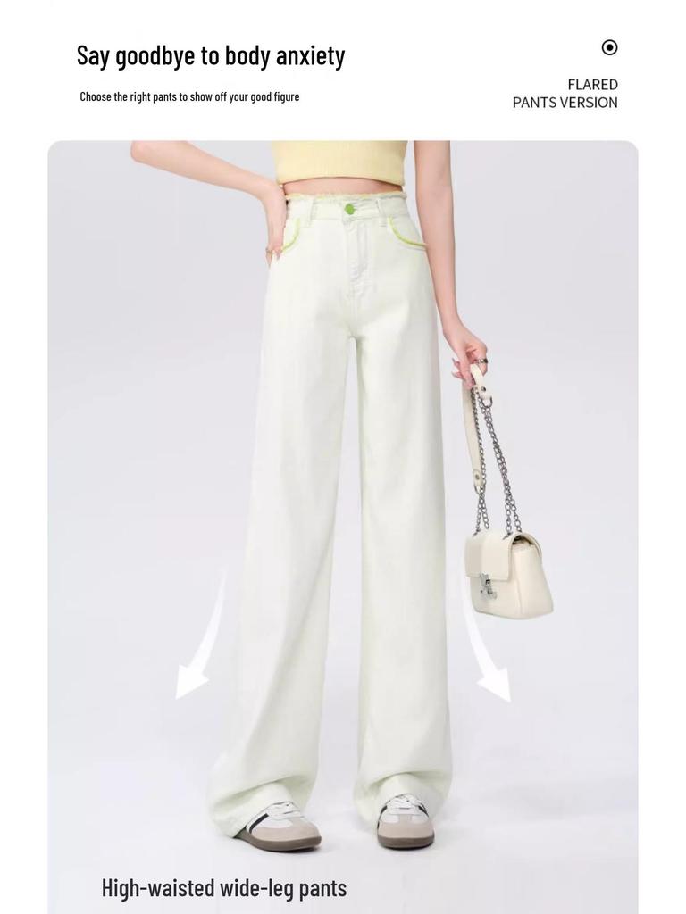Women's High-Waisted Slim Straight-Leg Tencel Jeans - Summer 2025 Collection, White Wide-Leg Design