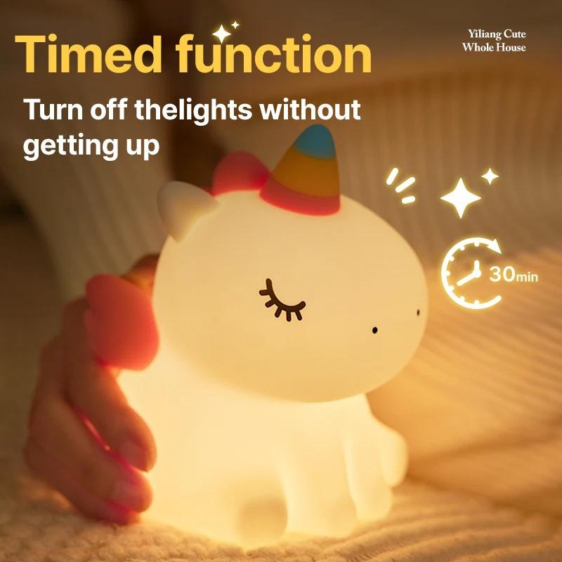 Led Night Light Cute Cartoon Animals Silicone Lamp For Children Kid Touch Sensor Timing Usb Rechargeable For Birthday Gifts