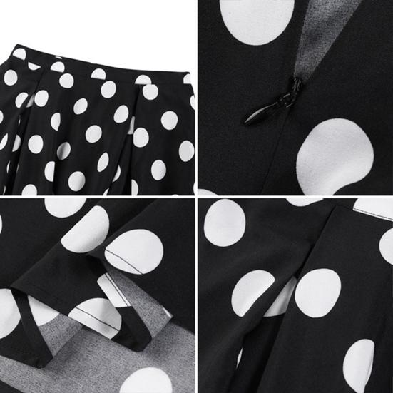 Women Maxi Skirt High Waist Color Matching Dot Print Retro A-line Big Hem Side Pockets Loose Full Length Soft Elastic Waist Lady Prom Party Long Skirt