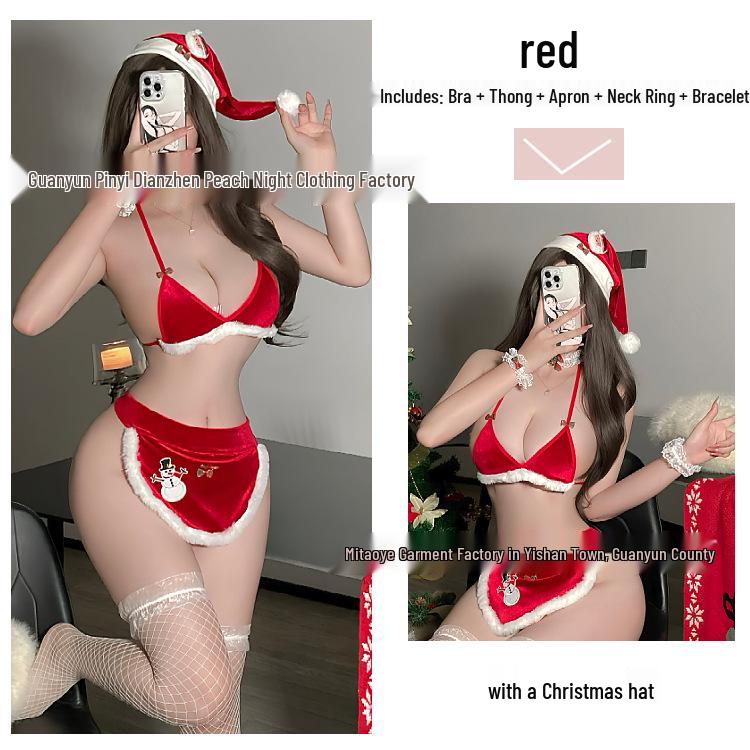 Festive Lace Three-Piece Lingerie Apron Set