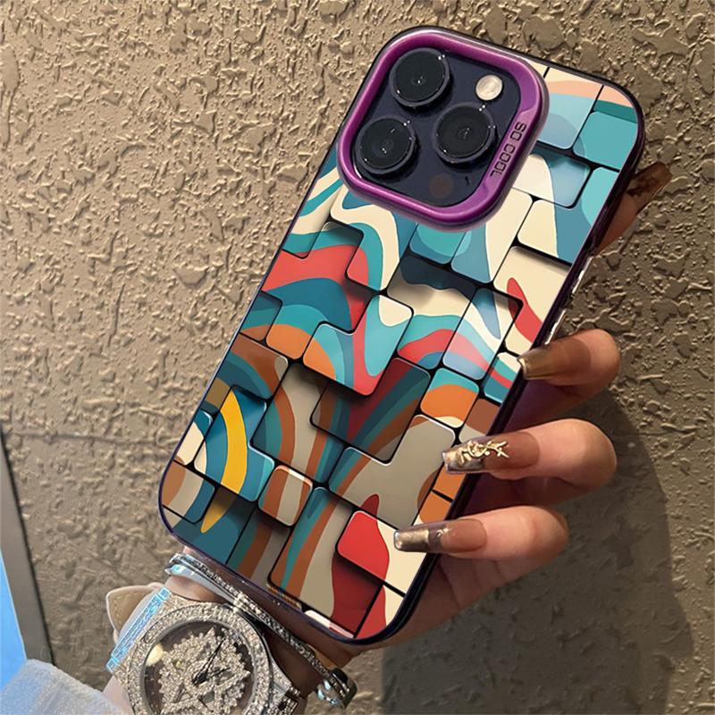 Fashion Creative Color Block Electroplate Silver IMD Phone Case For iPhone 16 Pro Max 11 12 13 14 15 7 8 Plus X XS XR Back Cover