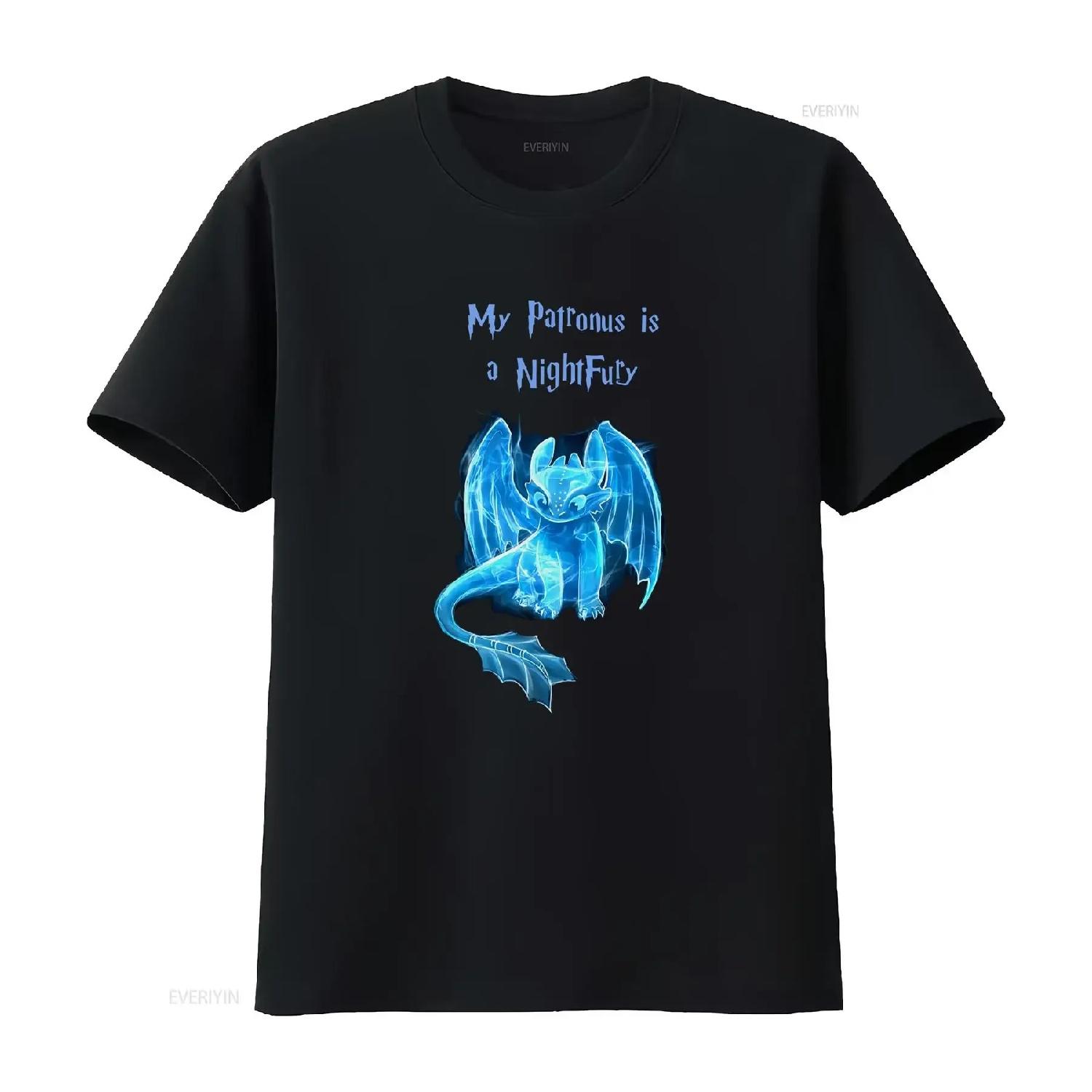 

My Patronus Is A Nightfury T Shirt Cartoon S to 5XL vintage Washed Top For Everyday Wear graphic homme Comfortable S чёрный